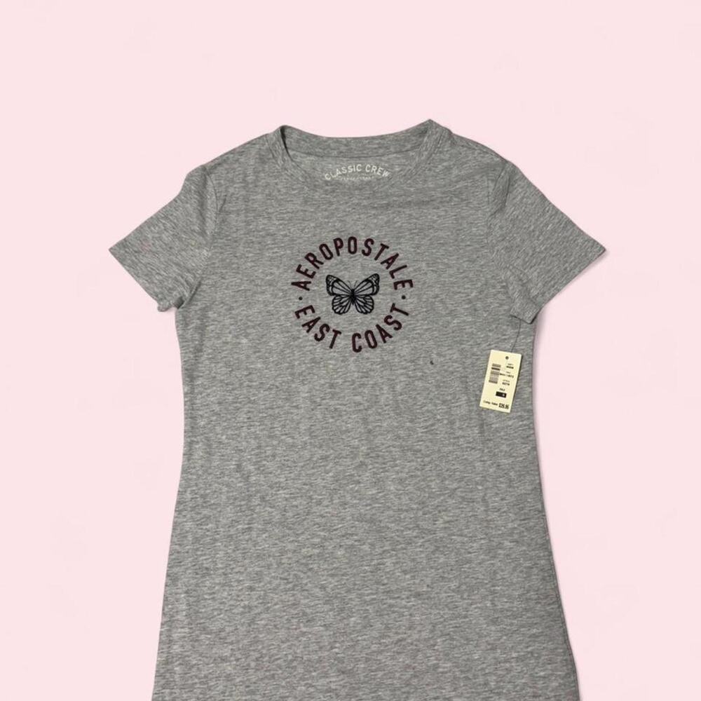 Aeropostale grey butterfly graphic classic crew tee Size Small NWT New with Tag